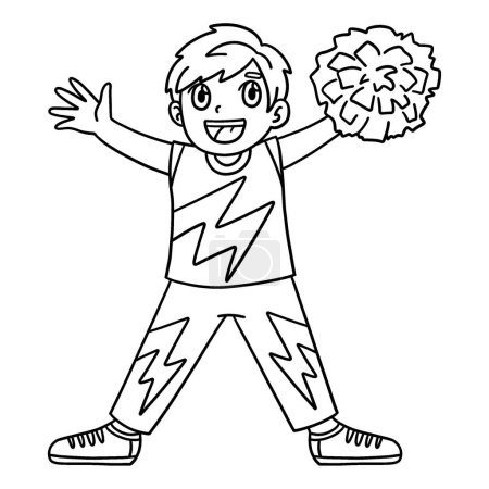 Illustration for A cute and funny coloring page of a Cheerleading Boy Cheerleader Waving. Provides hours of coloring fun for children. To color, this page is very easy. Suitable for little kids and toddlers. - Royalty Free Image