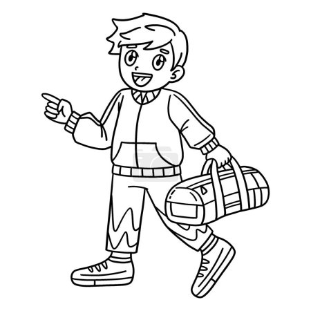 Illustration for A cute and funny coloring page of a Cheerleading Boy Cheerleader Walking. Provides hours of coloring fun for children. To color, this page is very easy. Suitable for little kids and toddlers. - Royalty Free Image