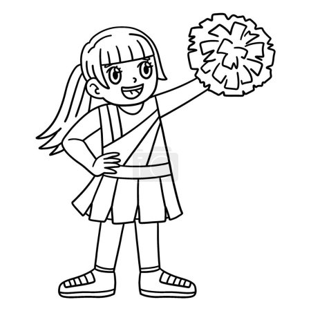 Illustration for A cute and funny coloring page of a Girl Cheerleader Raising Pompoms. Provides hours of coloring fun for children. To color, this page is very easy. Suitable for little kids and toddlers. - Royalty Free Image