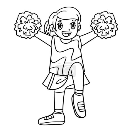 Illustration for A cute and funny coloring page of a Girl Cheerleader Lifting One Leg. Provides hours of coloring fun for children. To color, this page is very easy. Suitable for little kids and toddlers. - Royalty Free Image
