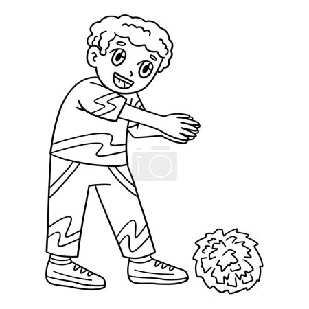 Illustration for A cute and funny coloring page of a Cheerleader Boy in a Clapping Pose. Provides hours of coloring fun for children. To color, this page is very easy. Suitable for little kids and toddlers. - Royalty Free Image