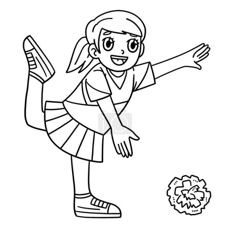 Illustration for A cute and funny coloring page of a Girl Cheerleader Stretching. Provides hours of coloring fun for children. To color, this page is very easy. Suitable for little kids and toddlers. - Royalty Free Image