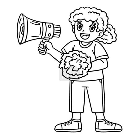 Illustration for A cute and funny coloring page of a Female Choreographer with a Megaphone. Provides hours of coloring fun for children. To color, this page is very easy. Suitable for little kids and toddlers. - Royalty Free Image