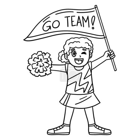 Illustration for A cute and funny coloring page of a Girl Cheerleader with a Banner. Provides hours of coloring fun for children. To color, this page is very easy. Suitable for little kids and toddlers. - Royalty Free Image