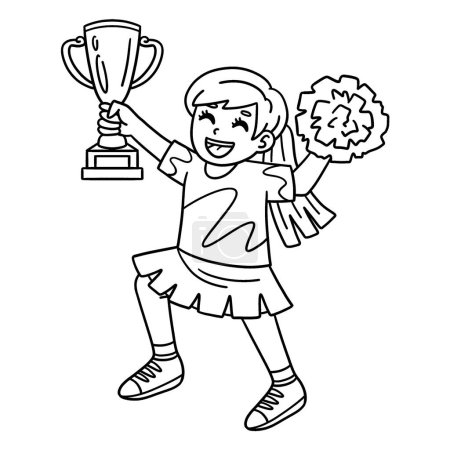 Illustration for A cute and funny coloring page of a Girl Cheerleader with a Trophy and Pompoms. Provides hours of coloring fun for children. To color, this page is very easy. Suitable for little kids and toddlers. - Royalty Free Image
