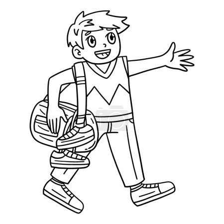 Illustration for A cute and funny coloring page of a Cheerleader Boy with a Duffel Bag. Provides hours of coloring fun for children. To color, this page is very easy. Suitable for little kids and toddlers. - Royalty Free Image