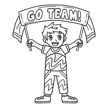 Illustration for A cute and funny coloring page of a Cheerleading Boy Cheerleader with a Banner. Provides hours of coloring fun for children. To color, this page is very easy. Suitable for little kids and toddlers. - Royalty Free Image