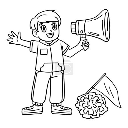 Illustration for A cute and funny coloring page of a Cheerleading Male Choreographer with pompoms. Provides hours of coloring fun for children. To color, this page is very easy. Suitable for little kids and toddlers. - Royalty Free Image