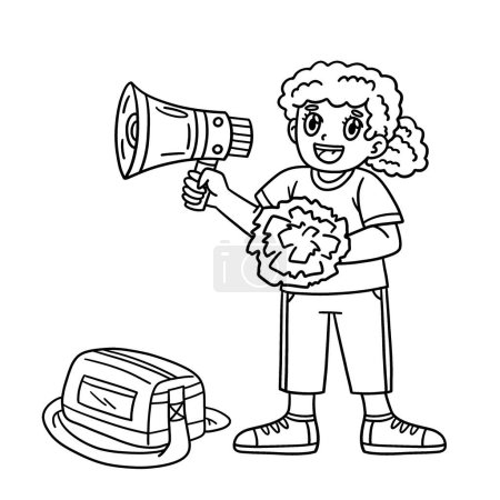 Illustration for A cute and funny coloring page of a Female Choreographer with a Megaphone. Provides hours of coloring fun for children. To color, this page is very easy. Suitable for little kids and toddlers. - Royalty Free Image