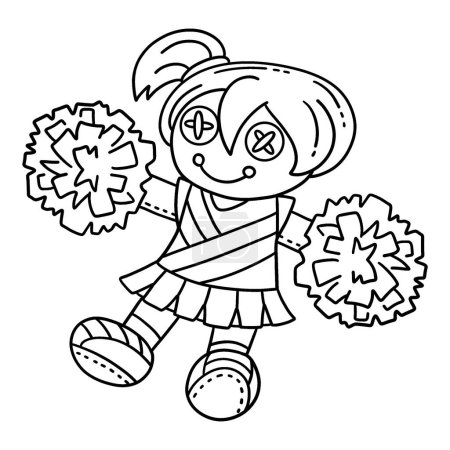 Illustration for A cute and funny coloring page of a Girl Cheerleader Plushie. Provides hours of coloring fun for children. To color, this page is very easy. Suitable for little kids and toddlers. - Royalty Free Image