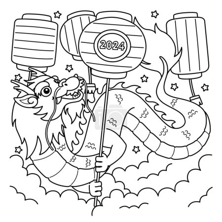 Illustration for A cute and funny coloring page of a Year of the Dragon Lanterns. Provides hours of coloring fun for children. To color, this page is very easy. Suitable for little kids and toddlers. - Royalty Free Image