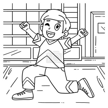 Illustration for A cute and funny coloring page of a Cheerleading Boy Cheerleader Kneeling. Provides hours of coloring fun for children. To color, this page is very easy. Suitable for little kids and toddlers. - Royalty Free Image