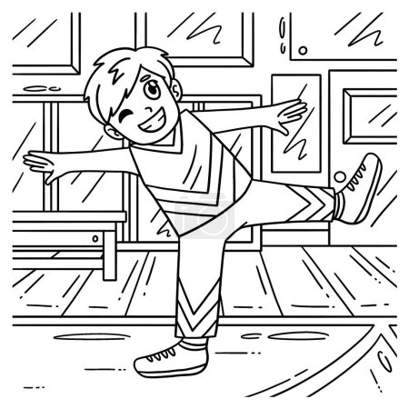 Illustration for A cute and funny coloring page of a Cheerleading Boy Cheerleader Stretching. Provides hours of coloring fun for children. To color, this page is very easy. Suitable for little kids and toddlers. - Royalty Free Image