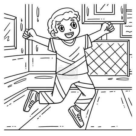 Illustration for A cute and funny coloring page of a Cheerleading Boy Cheerleader Jumping. Provides hours of coloring fun for children. To color, this page is very easy. Suitable for little kids and toddlers. - Royalty Free Image