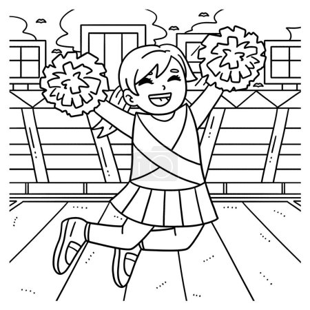 Illustration for A cute and funny coloring page of a Cheerleading Girl Cheerleader Jumping. Provides hours of coloring fun for children. To color, this page is very easy. Suitable for little kids and toddlers. - Royalty Free Image