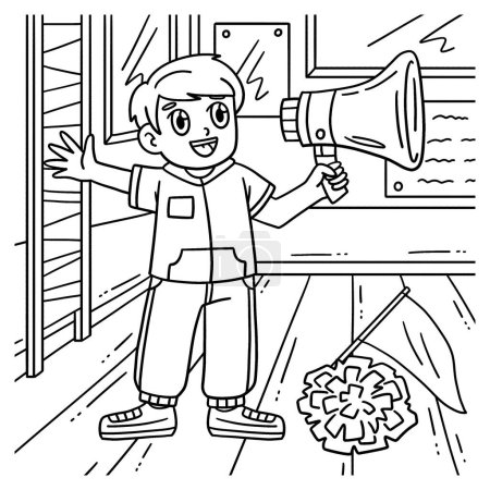 Illustration for A cute and funny coloring page of a Cheerleading Male Choreographer. Provides hours of coloring fun for children. To color, this page is very easy. Suitable for little kids and toddlers. - Royalty Free Image