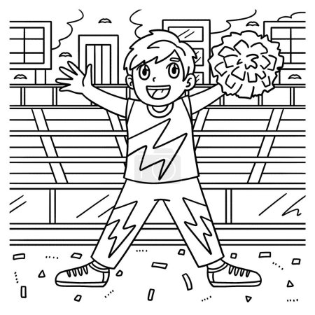 Illustration for A cute and funny coloring page of a Cheerleading Boy Cheerleader Waving. Provides hours of coloring fun for children. To color, this page is very easy. Suitable for little kids and toddlers. - Royalty Free Image
