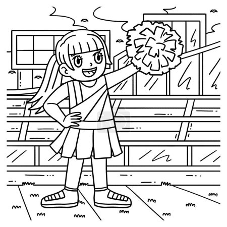 Illustration for A cute and funny coloring page of a Girl Cheerleader. Provides hours of coloring fun for children. To color, this page is very easy. Suitable for little kids and toddlers. - Royalty Free Image