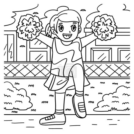 Illustration for A cute and funny coloring page of a Girl Cheerleader Lifting One Leg. Provides hours of coloring fun for children. To color, this page is very easy. Suitable for little kids and toddlers. - Royalty Free Image