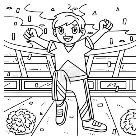 Illustration for A cute and funny coloring page of a Cheerleader Boy Lifting Leg and Raise Hands. Provides hours of coloring fun for children. To color, this page is very easy. Suitable for little kids and toddlers. - Royalty Free Image