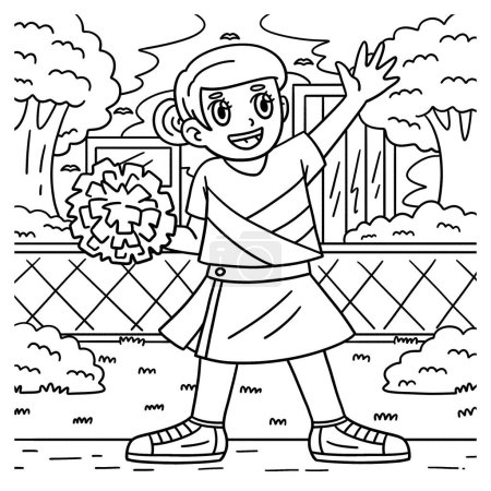 Illustration for A cute and funny coloring page of a Cheerleading Girl Cheerleader Waving. Provides hours of coloring fun for children. To color, this page is very easy. Suitable for little kids and toddlers. - Royalty Free Image