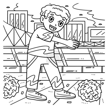 Illustration for A cute and funny coloring page of a Cheerleader Boy in a Clapping Pose. Provides hours of coloring fun for children. To color, this page is very easy. Suitable for little kids and toddlers. - Royalty Free Image