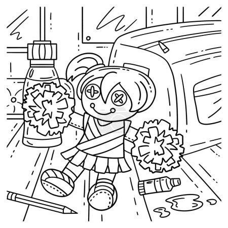 Illustration for A cute and funny coloring page of a Cheerleading Girl Cheerleader Plushie. Provides hours of coloring fun for children. To color, this page is very easy. Suitable for little kids and toddlers. - Royalty Free Image
