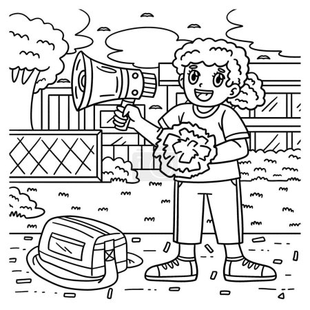 Illustration for A cute and funny coloring page of a Cheerleading Female Choreographer. Provides hours of coloring fun for children. To color, this page is very easy. Suitable for little kids and toddlers. - Royalty Free Image