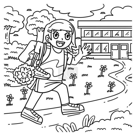 Illustration for A cute and funny coloring page of a Cheerleading Girl Cheerleader Walking. Provides hours of coloring fun for children. To color, this page is very easy. Suitable for little kids and toddlers. - Royalty Free Image