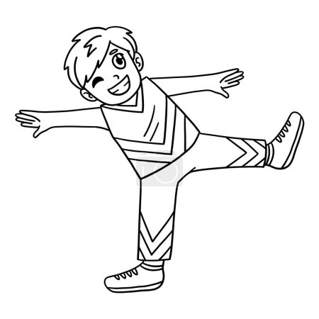 Illustration for A cute and funny coloring page of a Cheerleading Boy Cheerleader Stretching. Provides hours of coloring fun for children. To color, this page is very easy. Suitable for little kids and toddlers. - Royalty Free Image