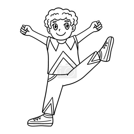 Illustration for A cute and funny coloring page of a Cheerleader Boy Raising One Leg. Provides hours of coloring fun for children. To color, this page is very easy. Suitable for little kids and toddlers. - Royalty Free Image