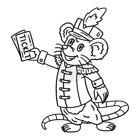 Illustration for A cute and funny coloring page of a Circus Mouse Selling Ticket. Provides hours of coloring fun for children. To color, this page is very easy. Suitable for little kids and toddlers. - Royalty Free Image