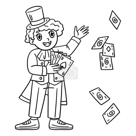Illustration for A cute and funny coloring page of a Circus Master with Cards. Provides hours of coloring fun for children. To color, this page is very easy. Suitable for little kids and toddlers. - Royalty Free Image