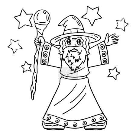 Illustration for A cute and funny coloring page of a Circus Wizard Spreading Stars. Provides hours of coloring fun for children. To color, this page is very easy. Suitable for little kids and toddlers. - Royalty Free Image