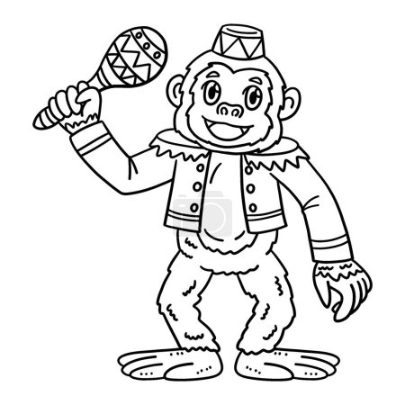 Illustration for A cute and funny coloring page of a Circus Monkey with Maracas. Provides hours of coloring fun for children. To color, this page is very easy. Suitable for little kids and toddlers. - Royalty Free Image