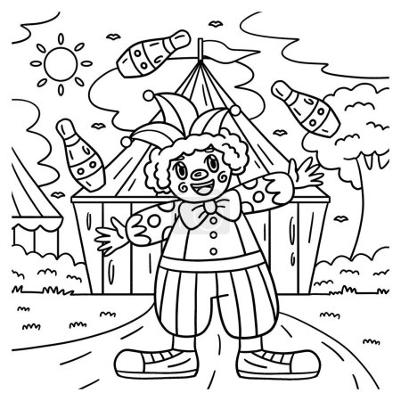 Illustration for A cute and funny coloring page of a Circus Clown Juggling Pins. Provides hours of coloring fun for children. To color, this page is very easy. Suitable for little kids and toddlers. - Royalty Free Image
