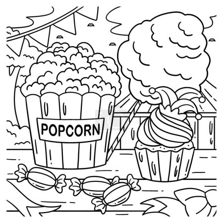 Illustration for A cute and funny coloring page of Circus Snacks. Provides hours of coloring fun for children. To color, this page is very easy. Suitable for little kids and toddlers. - Royalty Free Image