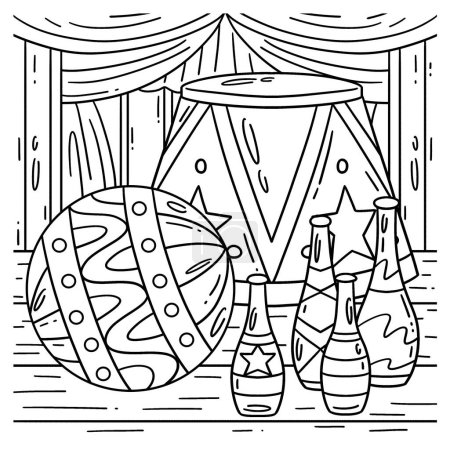 Illustration for A cute and funny coloring page of Juggling Circus Equipment. Provides hours of coloring fun for children. To color, this page is very easy. Suitable for little kids and toddlers. - Royalty Free Image