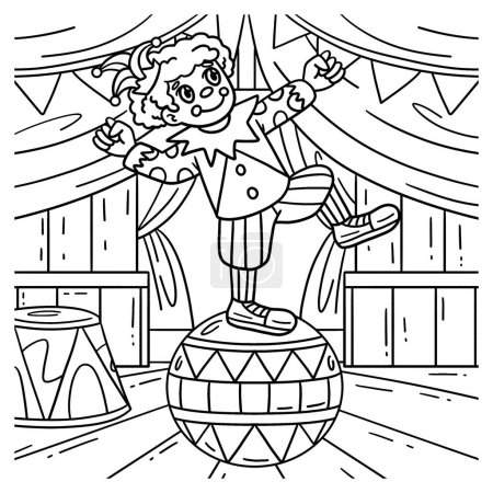 Illustration for A cute and funny coloring page of a Clown on Circus Ball. Provides hours of coloring fun for children. To color, this page is very easy. Suitable for little kids and toddlers. - Royalty Free Image