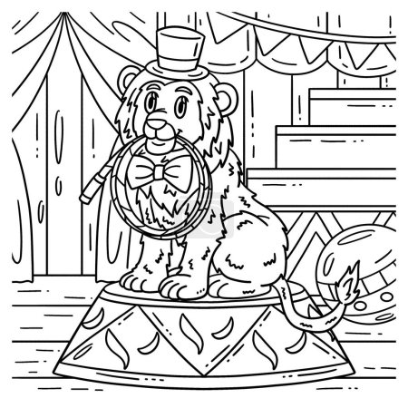Illustration for A cute and funny coloring page of a Circus Lion Biting Whip. Provides hours of coloring fun for children. To color, this page is very easy. Suitable for little kids and toddlers. - Royalty Free Image