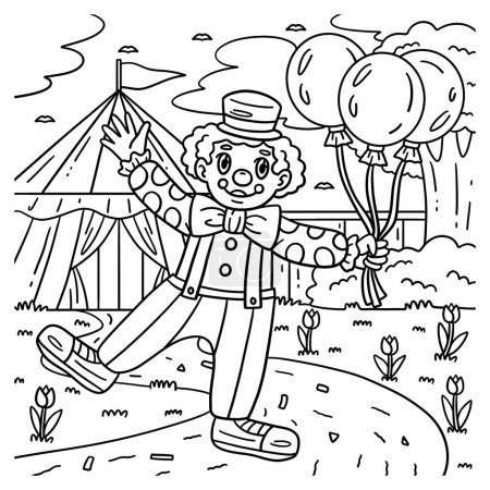 Illustration for A cute and funny coloring page of a Circus Clown Selling Balloons. Provides hours of coloring fun for children. To color, this page is very easy. Suitable for little kids and toddlers. - Royalty Free Image