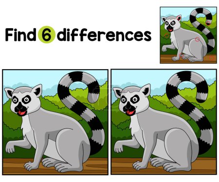 Téléchargez les illustrations : Trouvez ou repérez les différences sur cette page d'activité Katta Animal Kids. Un jeu de puzzle amusant et éducatif pour les enfants. - en licence libre de droit