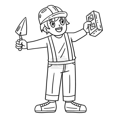 Ilustración de Una página para colorear lindo y divertido de una construcción Mason Holding Brick. Proporciona horas de diversión para colorear para los niños. Para colorear, esta página es muy fácil. Apto para niños pequeños y niños pequeños. - Imagen libre de derechos