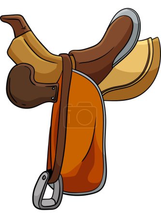 Illustration for This cartoon clipart shows a Cowboy Horse Riding Saddle illustration. - Royalty Free Image