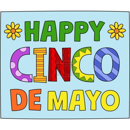 Téléchargez les illustrations : Ce clipart de bande dessinée montre une illustration Happy Cinco de Mayo Banner. - en licence libre de droit