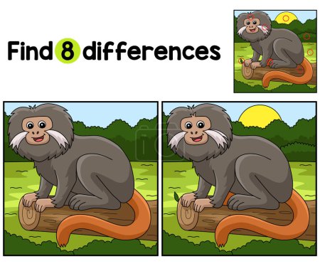 Téléchargez les illustrations : Trouvez ou repérez les différences sur cette page d'activité Tamarin Animal Kids. Un jeu de puzzle amusant et éducatif pour les enfants. - en licence libre de droit