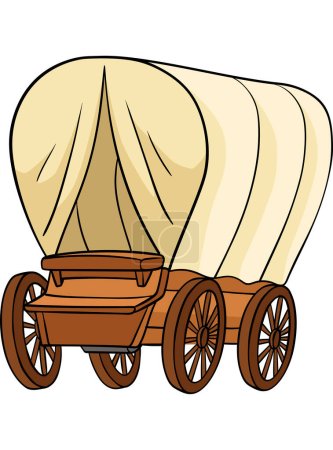 Téléchargez les illustrations : Ce clipart de dessin animé montre une illustration de Cowboy Covered Wagon. - en licence libre de droit