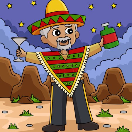 Téléchargez les illustrations : Ce clipart de bande dessinée montre un homme mexicain Cinco de Mayo Boire illustration. - en licence libre de droit