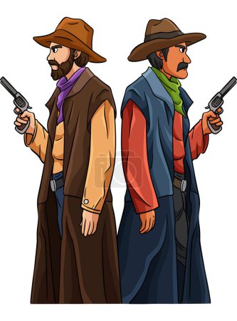Illustration for This cartoon clipart shows a Cowboy Duel illustration. - Royalty Free Image