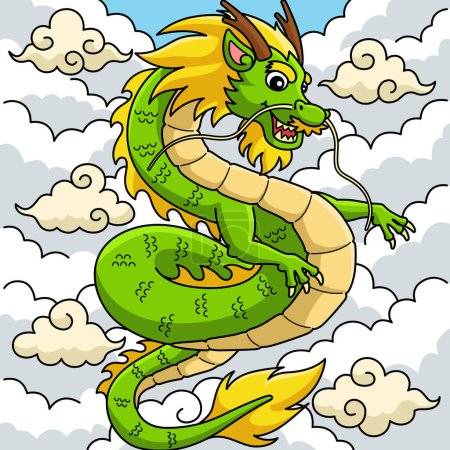 Illustration for This cartoon clipart shows a Year of the Dragon with Clouds illustration. - Royalty Free Image